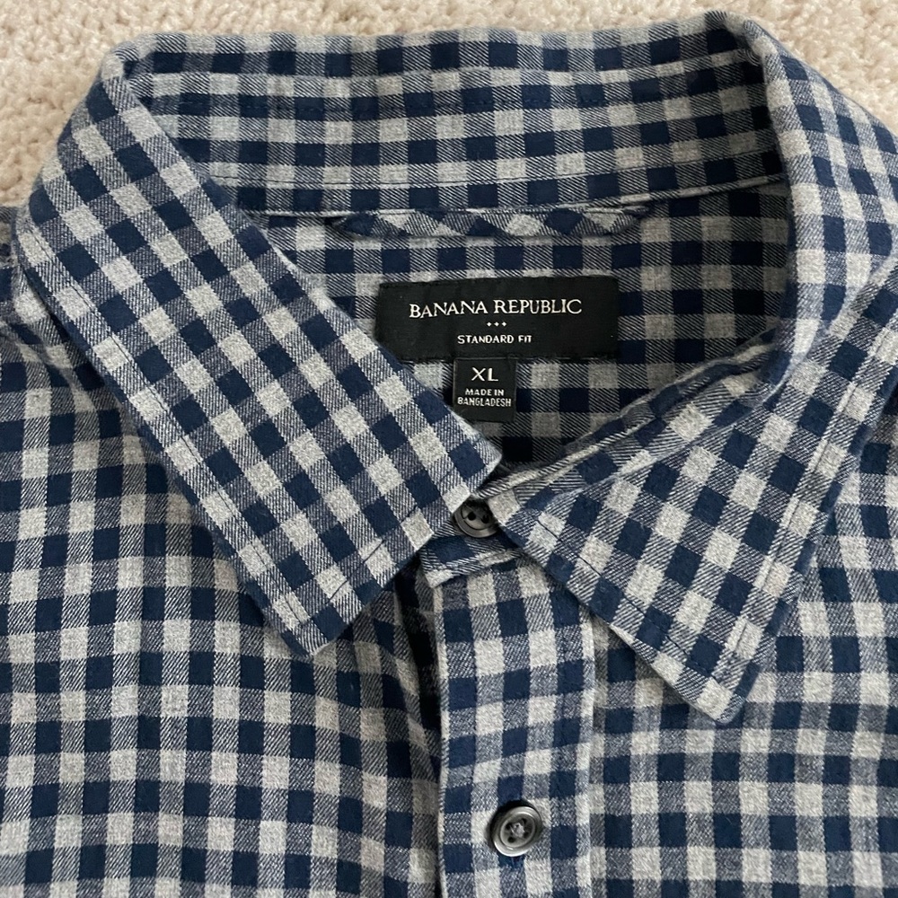 Blue and grey button up